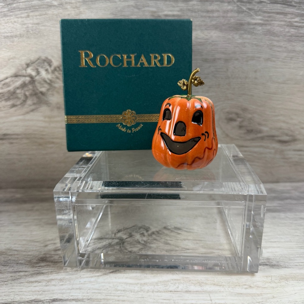 Rochard Limoges Jack O Lantern Pumpkin Trinket Box Halloween France w Box